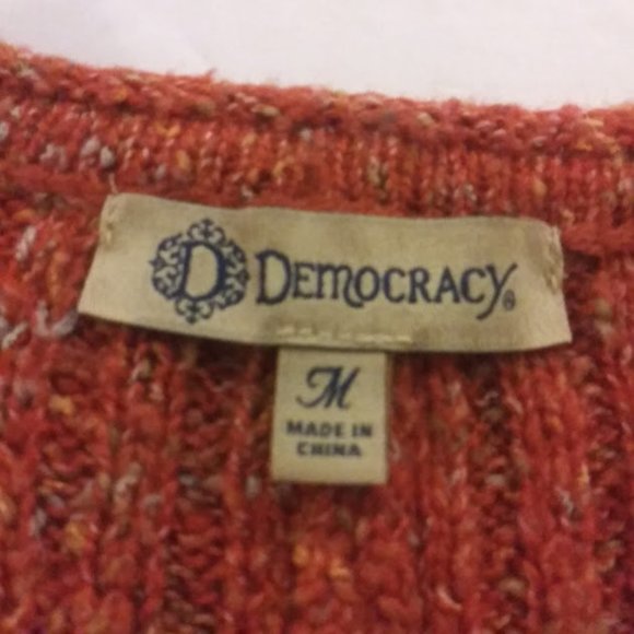 Democracy women's size M orange multicolored cardigan sweater with gray trim - Picture 11 of 14